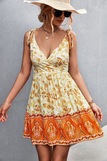 Saffron Sunset Boho V-Neck Strap Dress