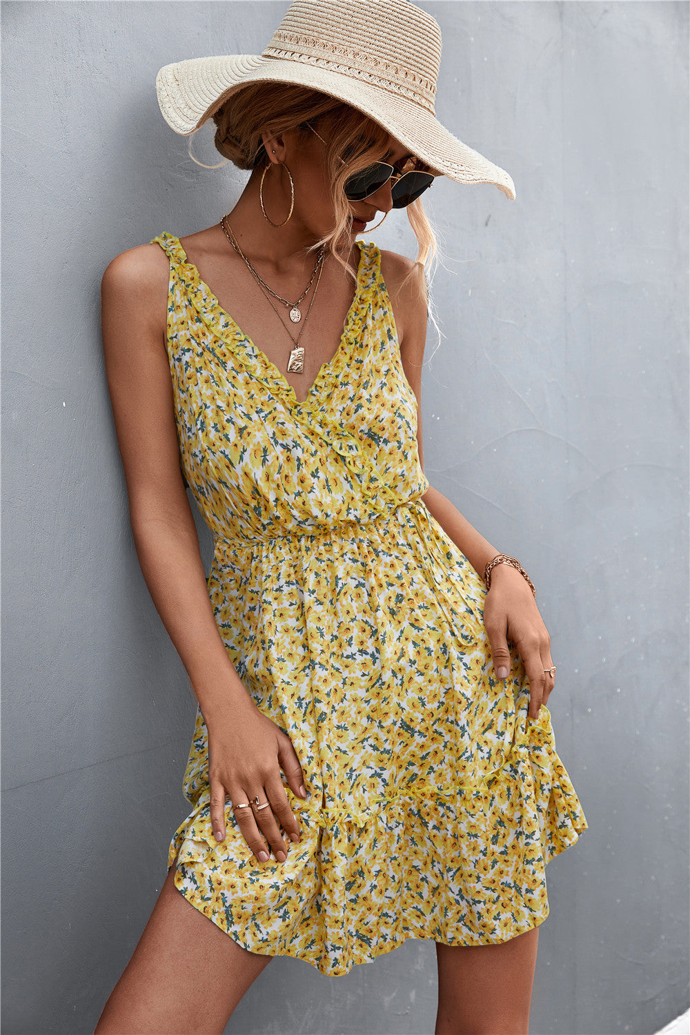 Daisy Bloom Mini V-Neck Dress