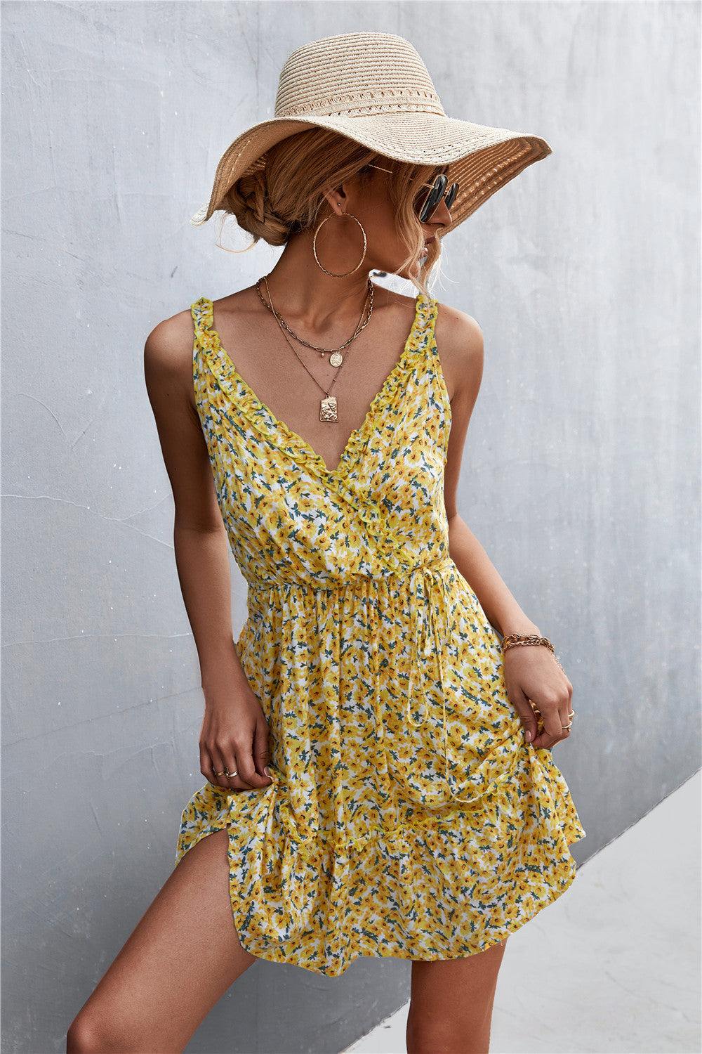 Daisy Bloom Mini V-Neck Dress